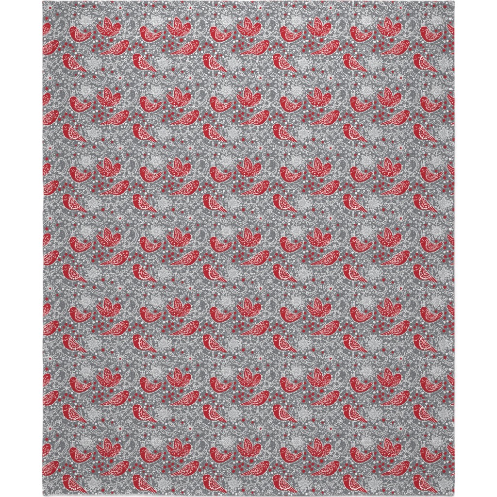 Winter Frost Lace - Gray and Red Blanket, Plush Fleece, 50x60, Red, Red