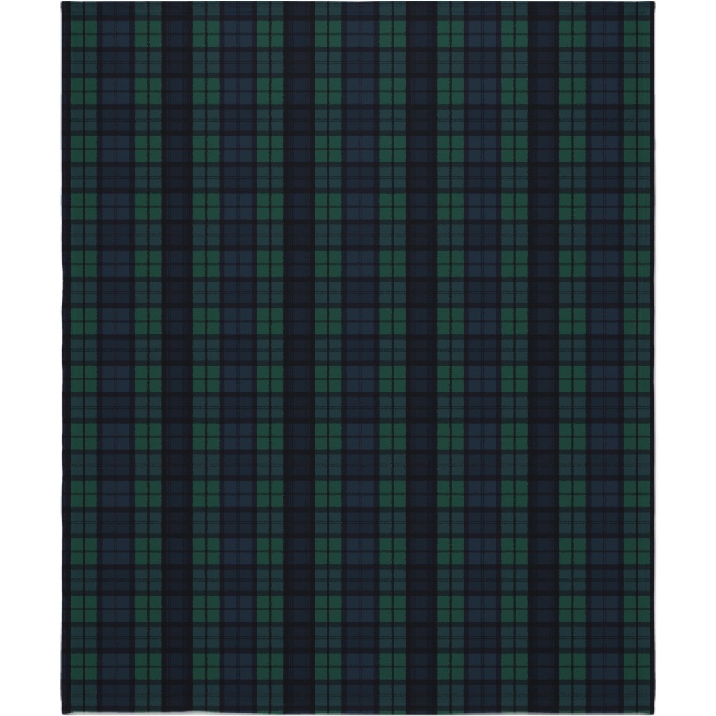 Dark Green Plaid Blanket, Plush Fleece, 50x60, Green