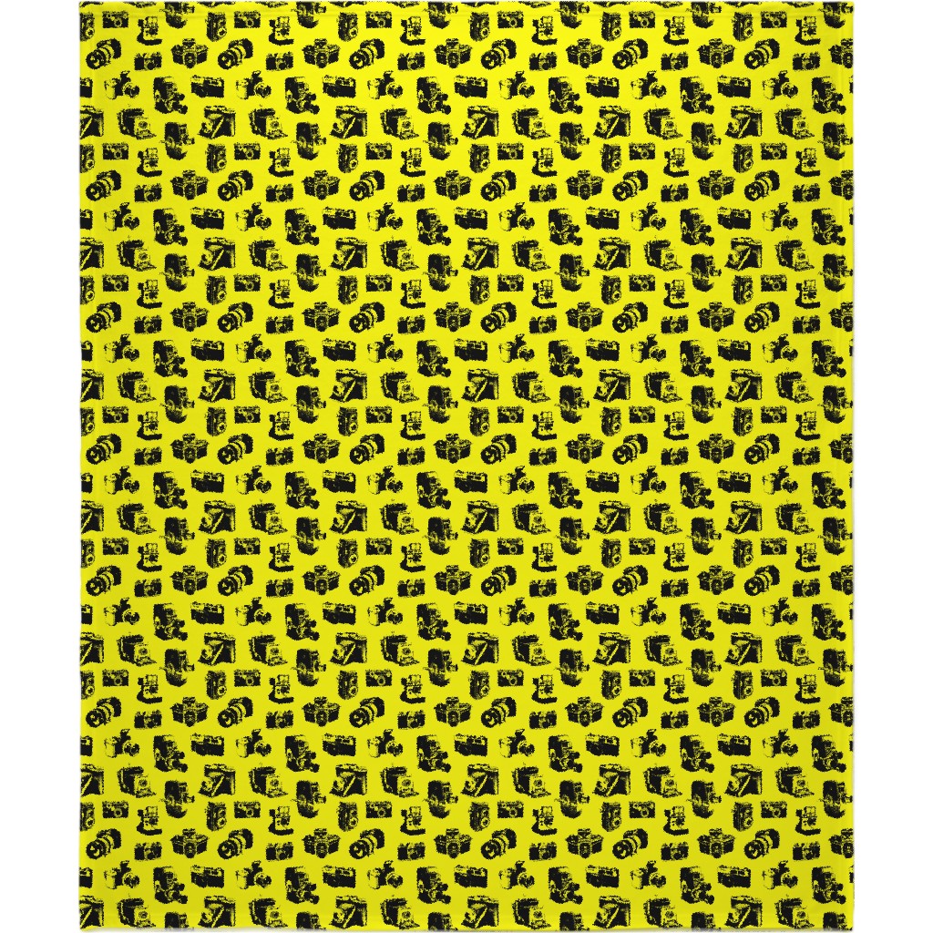 Retro Cameras Blanket, Plush Fleece, 50x60, Yellow, Sunshine