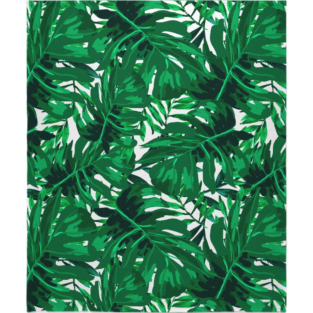 Tropical Leaves - Bright Green Blanket, Plush Fleece, 50x60, Green, Classic Green