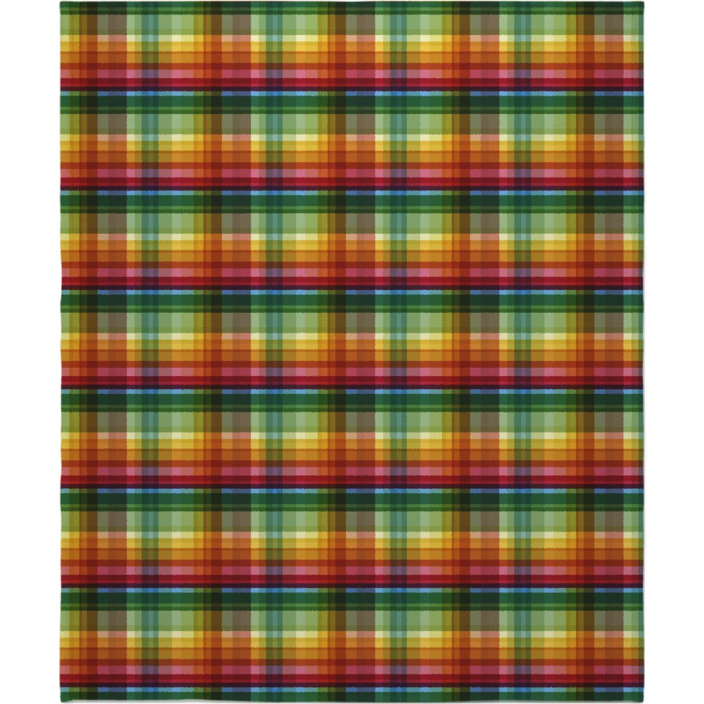 Gingham Rainbow Check Blanket, Plush Fleece, 50x60, Multicolor