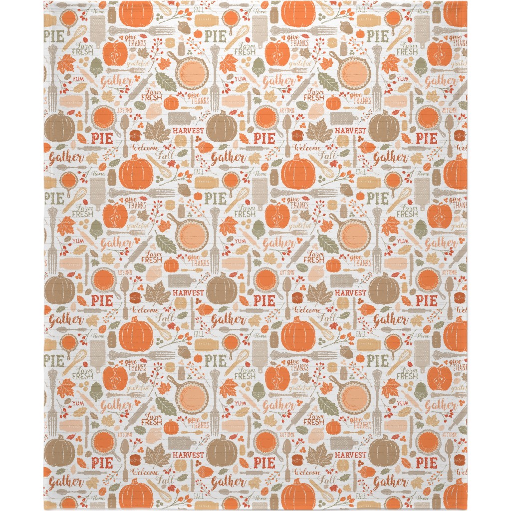 Gather Round & Give Thanks - a Fall Festival of Food, Fun, Family, Friends, and Pie! Blanket, Plush Fleece, 50x60, Orange