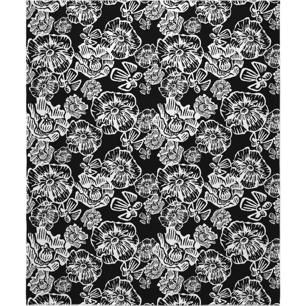 Poppy Arty Blanket, Plush Fleece, 50x60, Black, Black