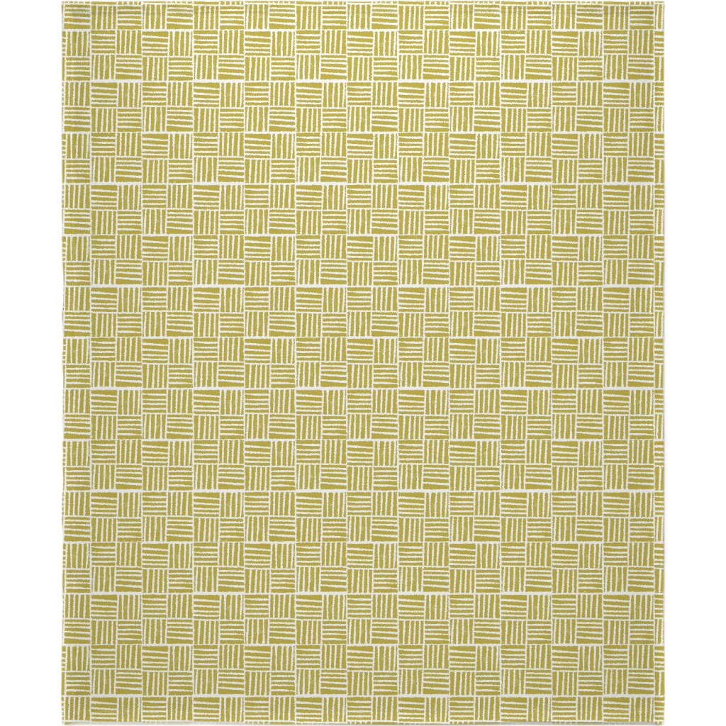 Thatch Stripe Grid - Yellow Blanket, Plush Fleece, 50x60, Yellow