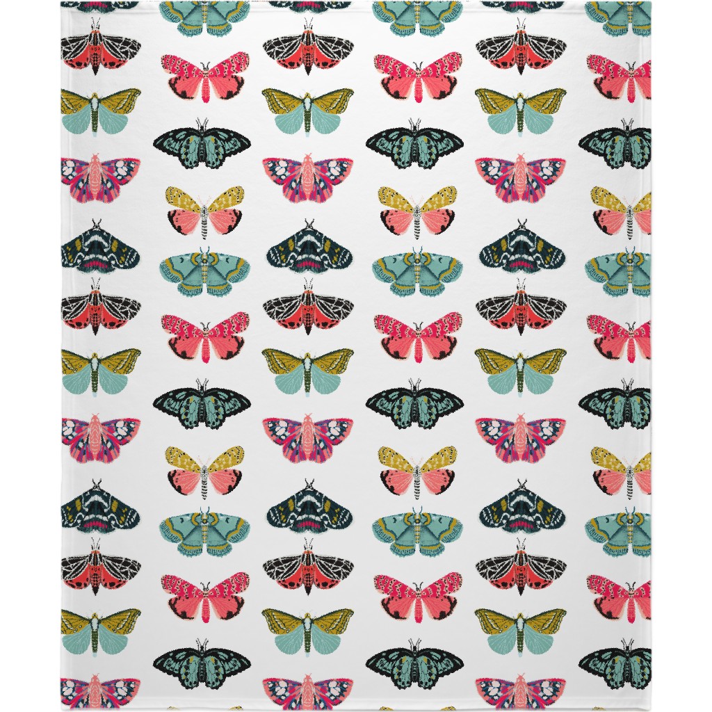Moths and Butterflies - Multi on White Blanket, Plush Fleece, 50x60, Multicolor