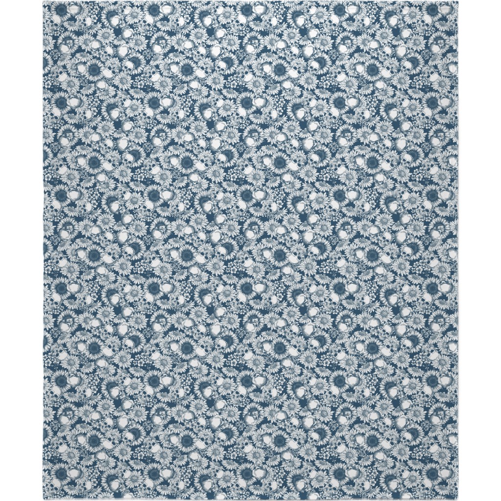 Floral Skull - Blue Blanket, Plush Fleece, 50x60, Blue, True Blue