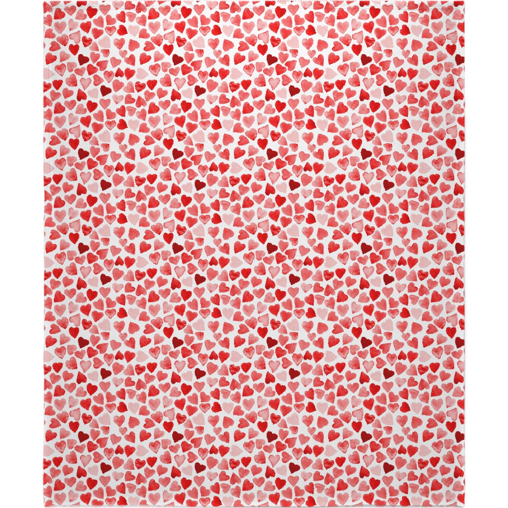 Red Hearts Watercolor - Red Blanket, Plush Fleece, 50x60, Red