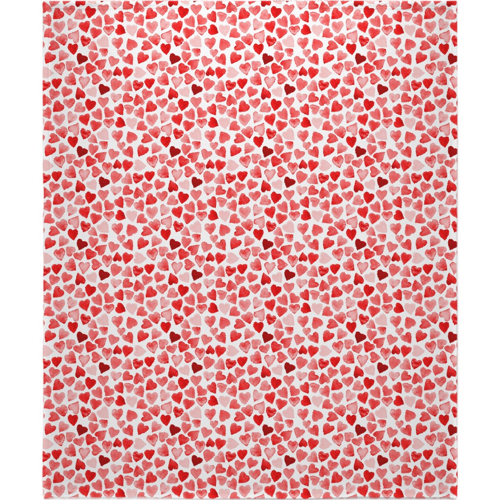 Red Hearts Watercolor - Red Blanket, Plush Fleece, 50x60, Red