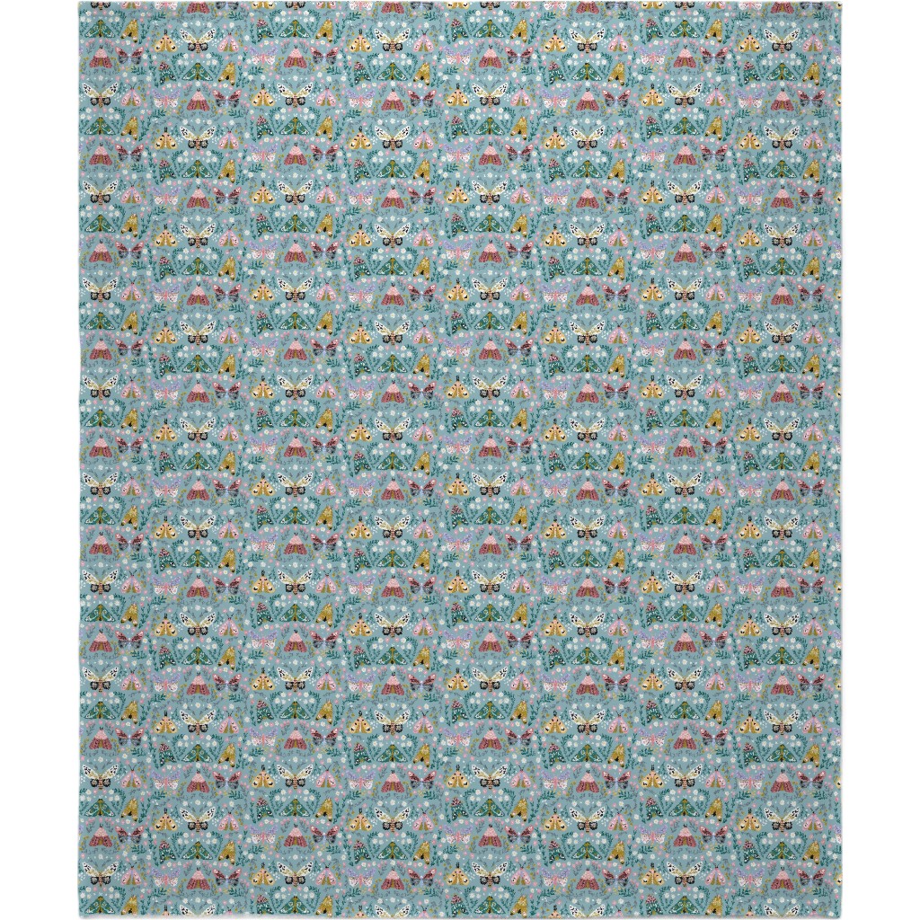 Spring Floral and Butterflies - Blue Blanket, Plush Fleece, 50x60, Multicolor