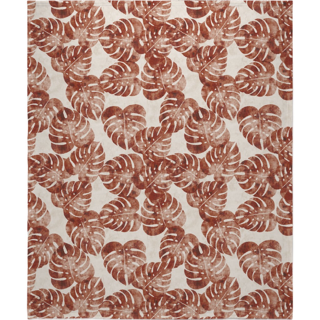 Monstera Leaves - Rust Blanket, Plush Fleece, 50x60, Brown