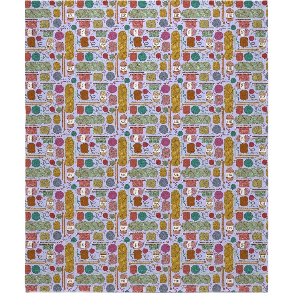 Knitting Blanket, Plush Fleece, 50x60, Multicolor, Lavender Lace