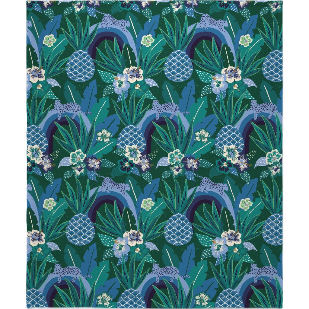 Tropical Fantasy - Blue Green Blanket, Plush Fleece, 50x60, Green