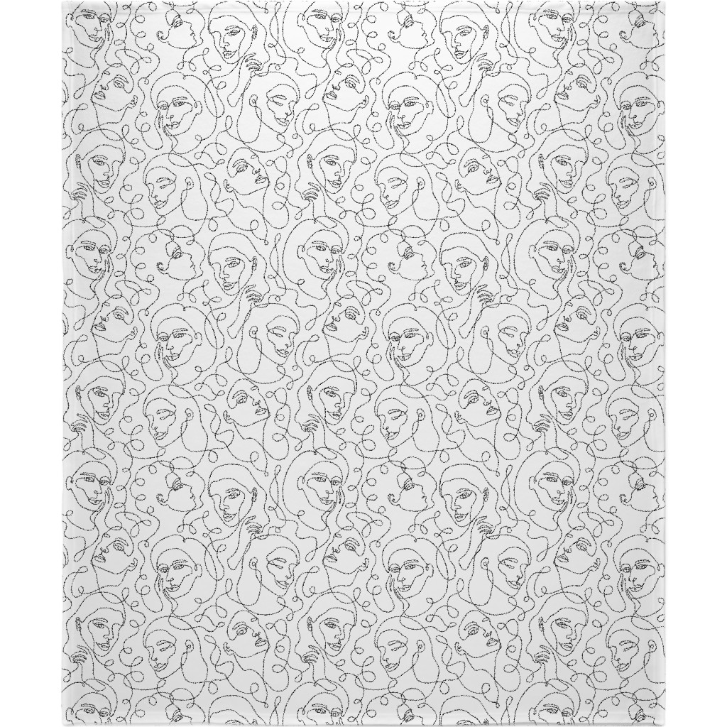 Hand Drawn Women Blanket, Plush Fleece, 50x60, White, White