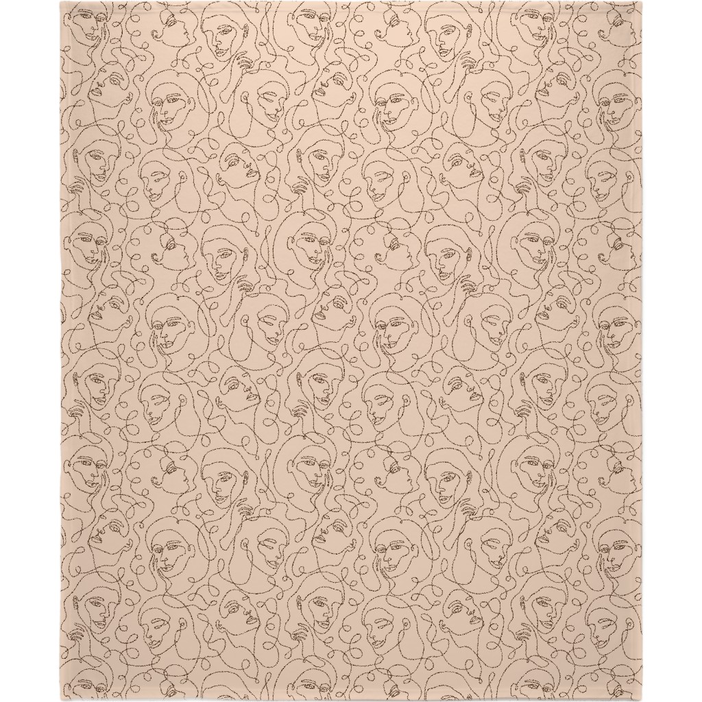 Hand Drawn Women Blanket, Plush Fleece, 50x60, Beige, Sand