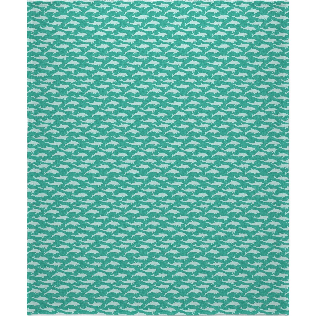 Dolphins Blanket, Plush Fleece, 50x60, Green, Sea Glass