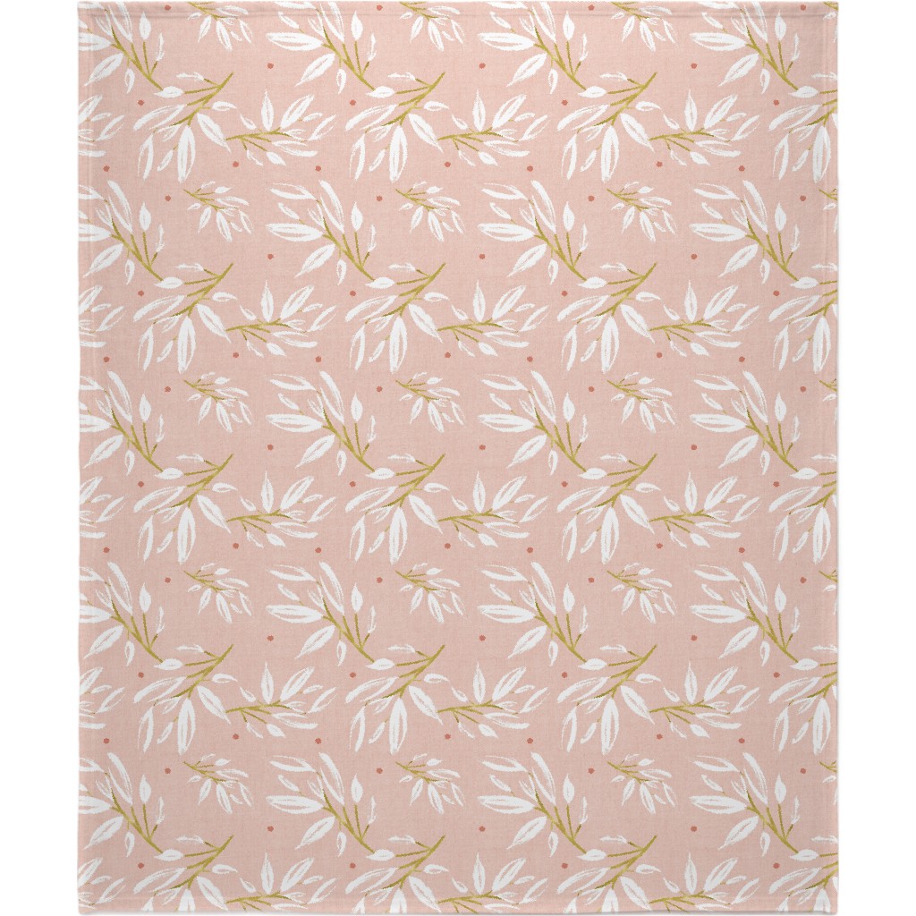 Zen - Gilded Leaves - Blush Pink Large Blanket, Plush Fleece, 50x60, Pink