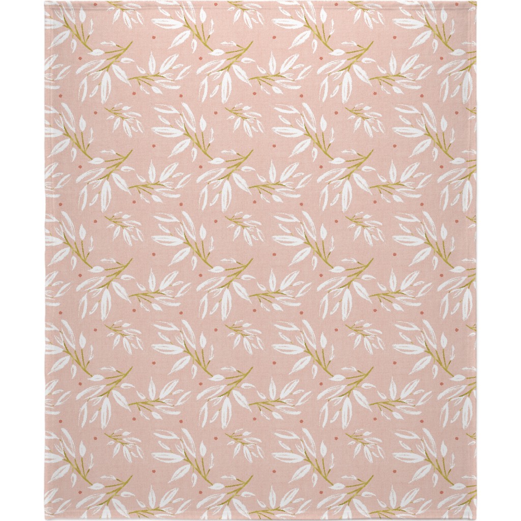 Zen - Gilded Leaves - Blush Pink Large Blanket, Plush Fleece, 50x60, Pink, Bright Pink