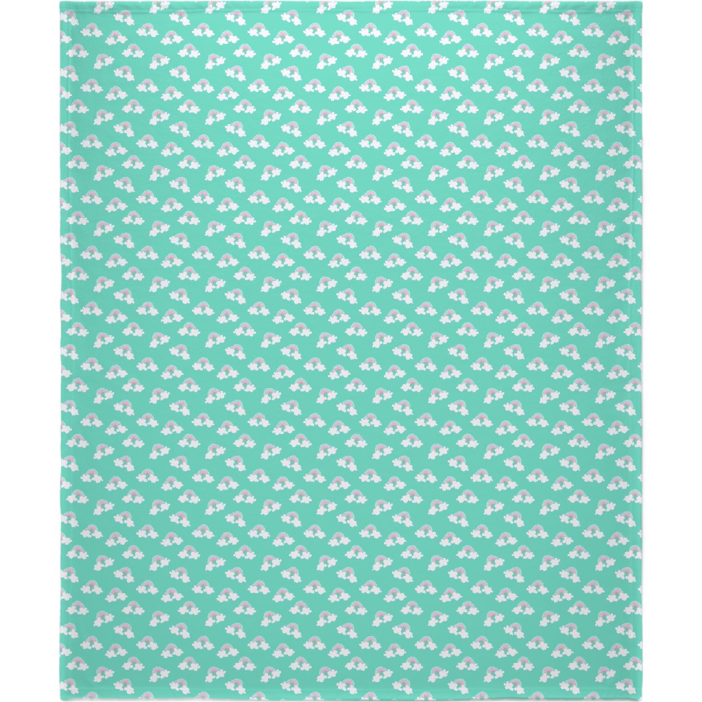 Nicola Unicorn Rainbows Blanket, Sherpa, 50x60, Green, Boardwalk