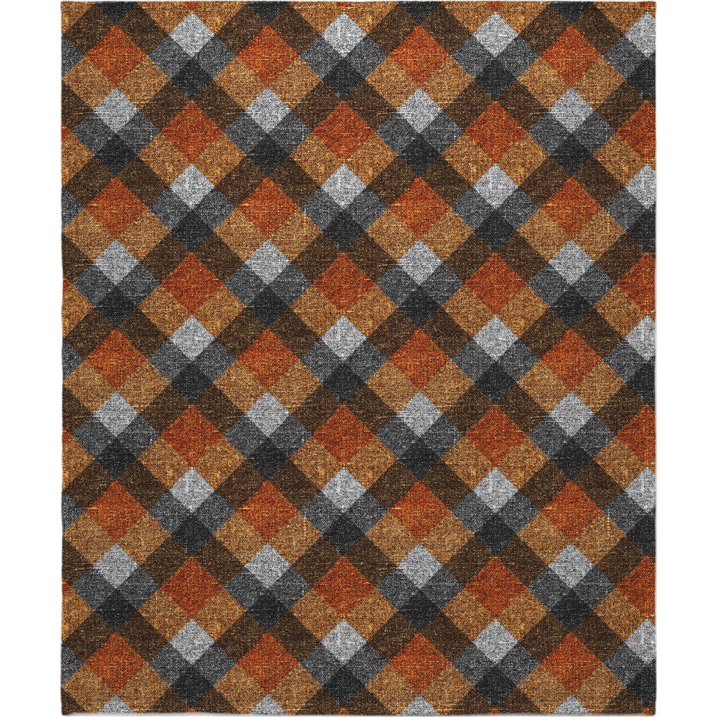 Fall Textured Plaid - Orange and Gray Blanket, Sherpa, 50x60, Orange