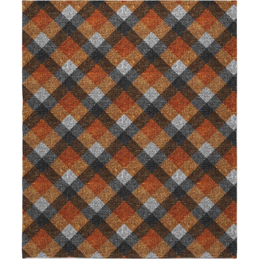 Fall Textured Plaid - Orange and Gray Blanket, Sherpa, 50x60, Orange, Orange