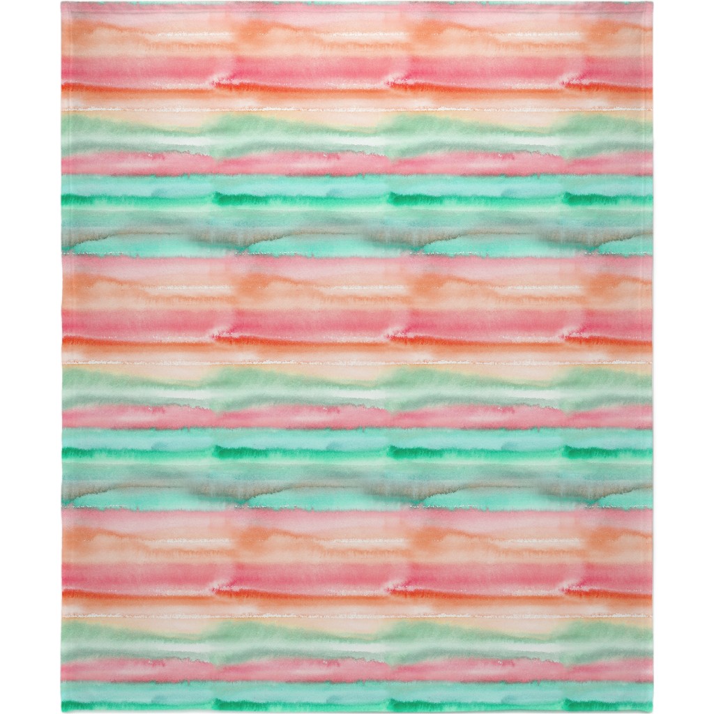 Ombre Watercolor Sunset - Green & Pink Blanket, Sherpa, 50x60, Multicolor