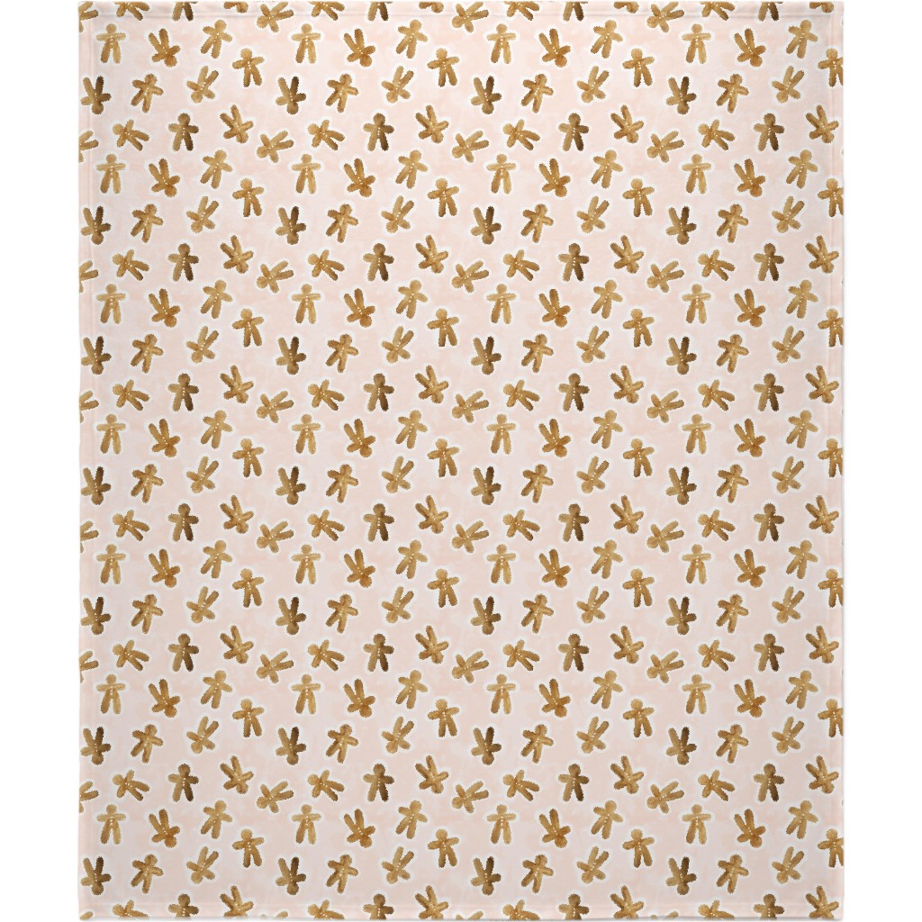 Christmas Gingerbread Men on Pink Watercolor Wash Blanket, Sherpa, 50x60, Pink, Bright Pink