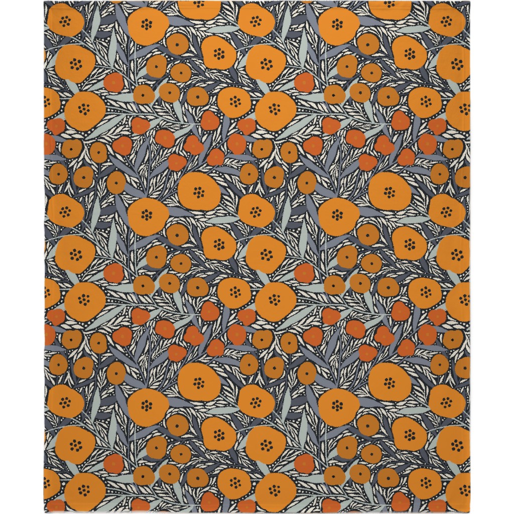 Eloise Floral - Orange Blanket, Sherpa, 50x60, Orange, Orange