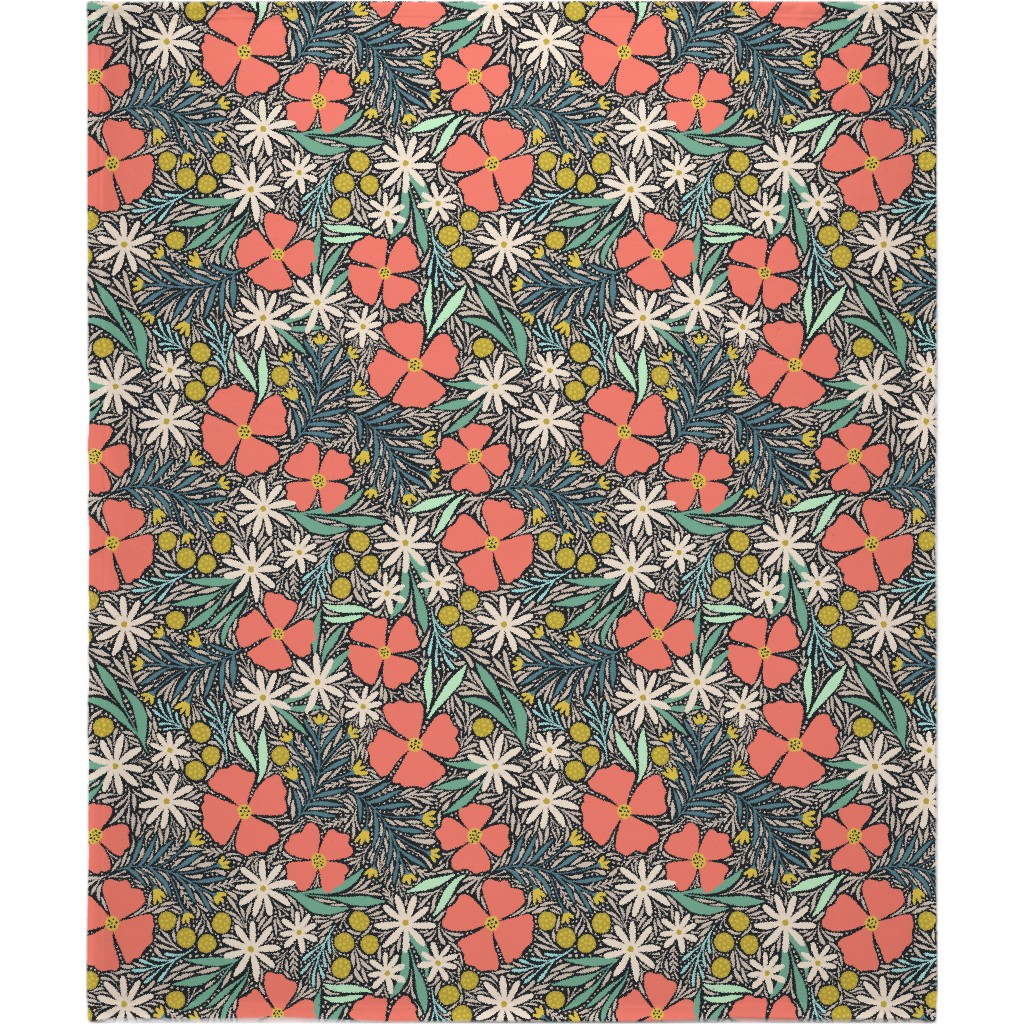 Hilda Floral - Coral Blanket, Sherpa, 50x60, Multicolor