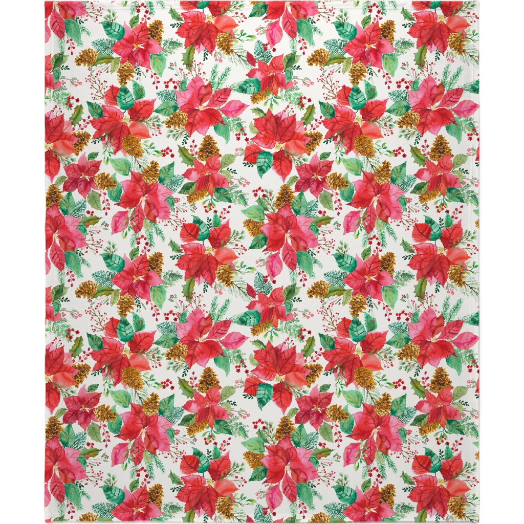 Poinsettias Christmas Flower Bouquets - Red Blanket, Sherpa, 50x60, Red