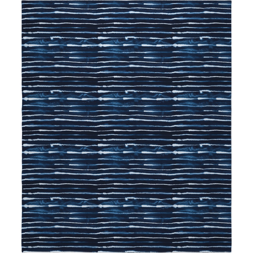 Ikat Watercolor Stripes - Navy Blanket, Sherpa, 50x60, Blue