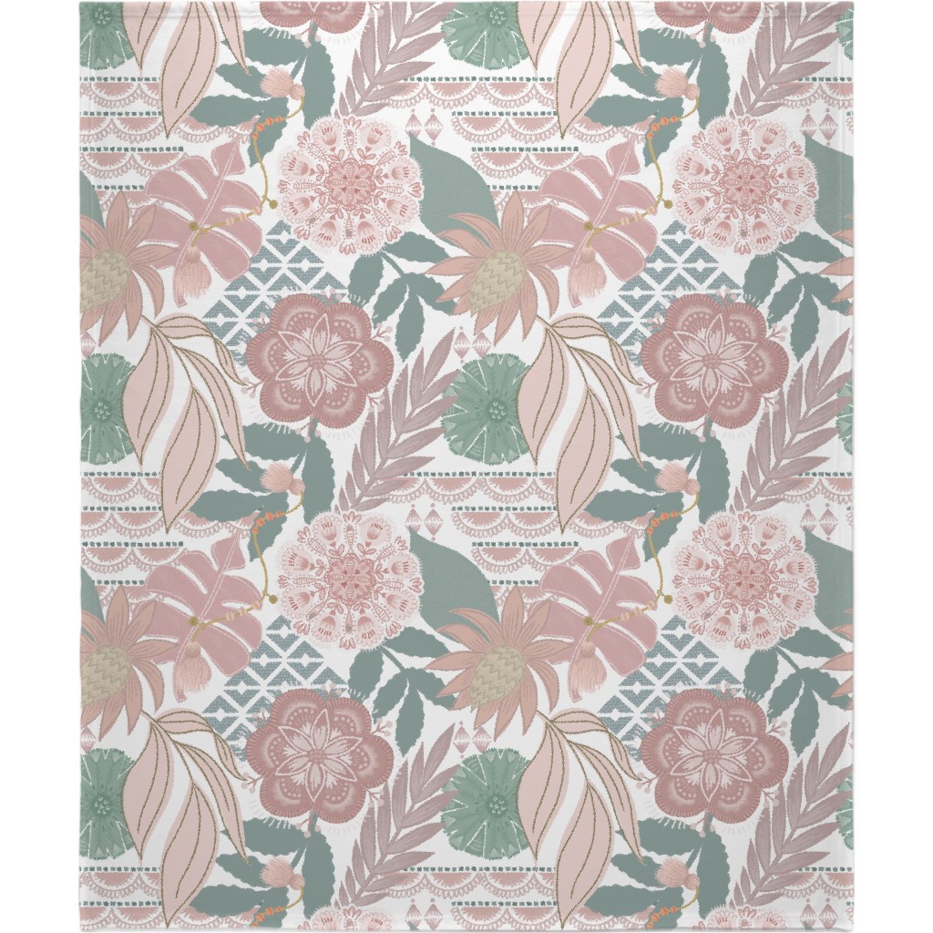 Boho Tropical Blanket, Sherpa, 50x60, Multicolor, Pearl