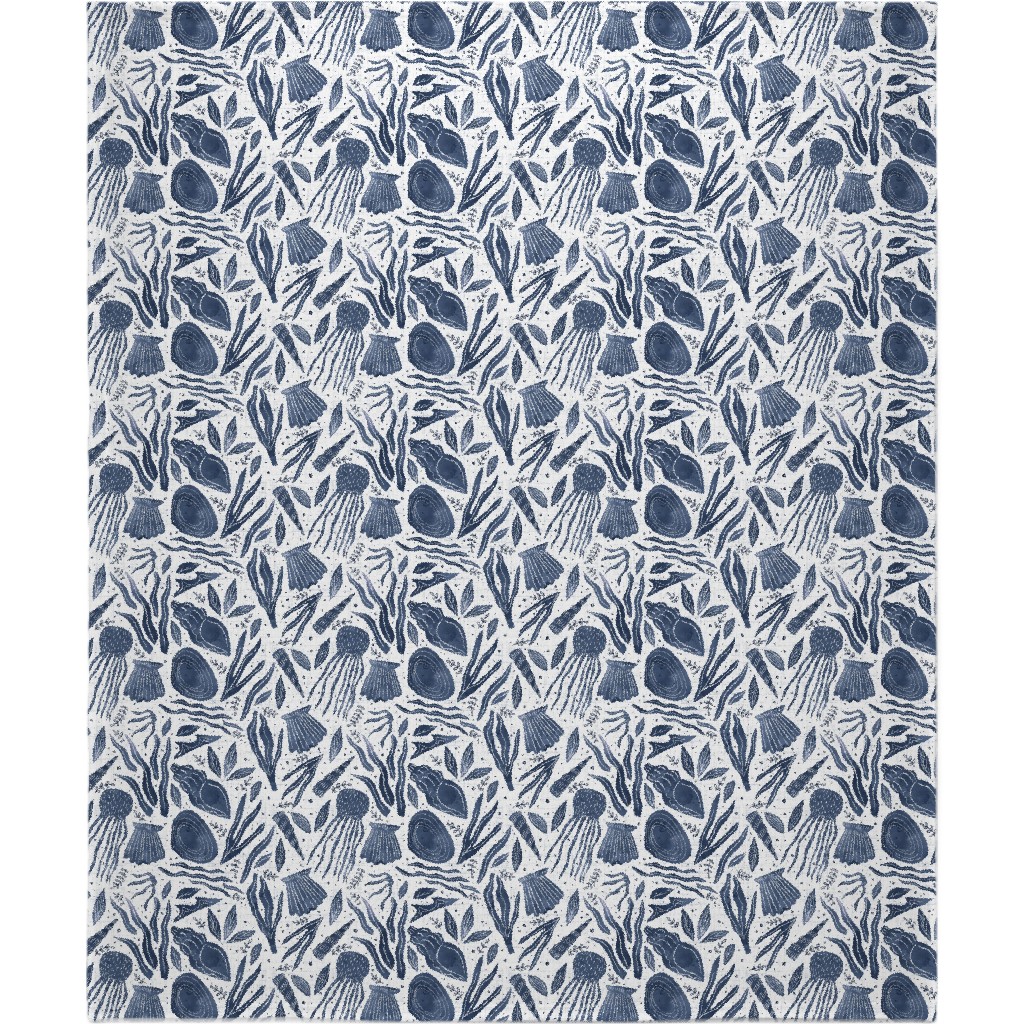Sea Shells - Navy Blanket, Sherpa, 50x60, Blue
