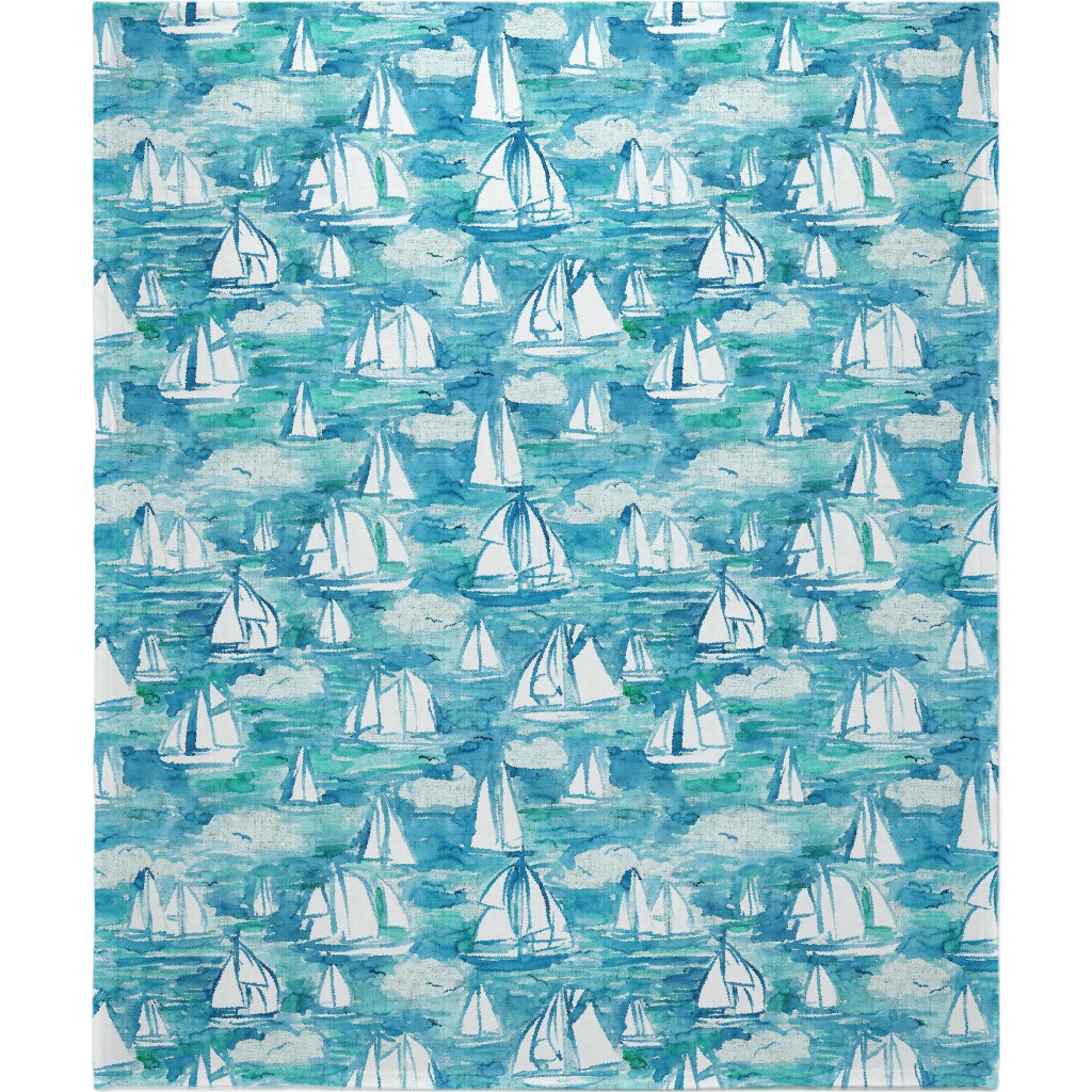 Sailboats Sailing Watercolor Loosely Painted - Blue Blanket, Sherpa, 50x60, Blue