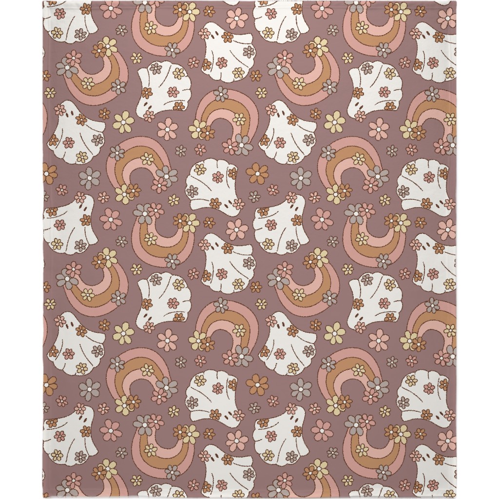 Boho Floral Ghosts Blanket, Sherpa, 50x60, Purple, Faded Rose