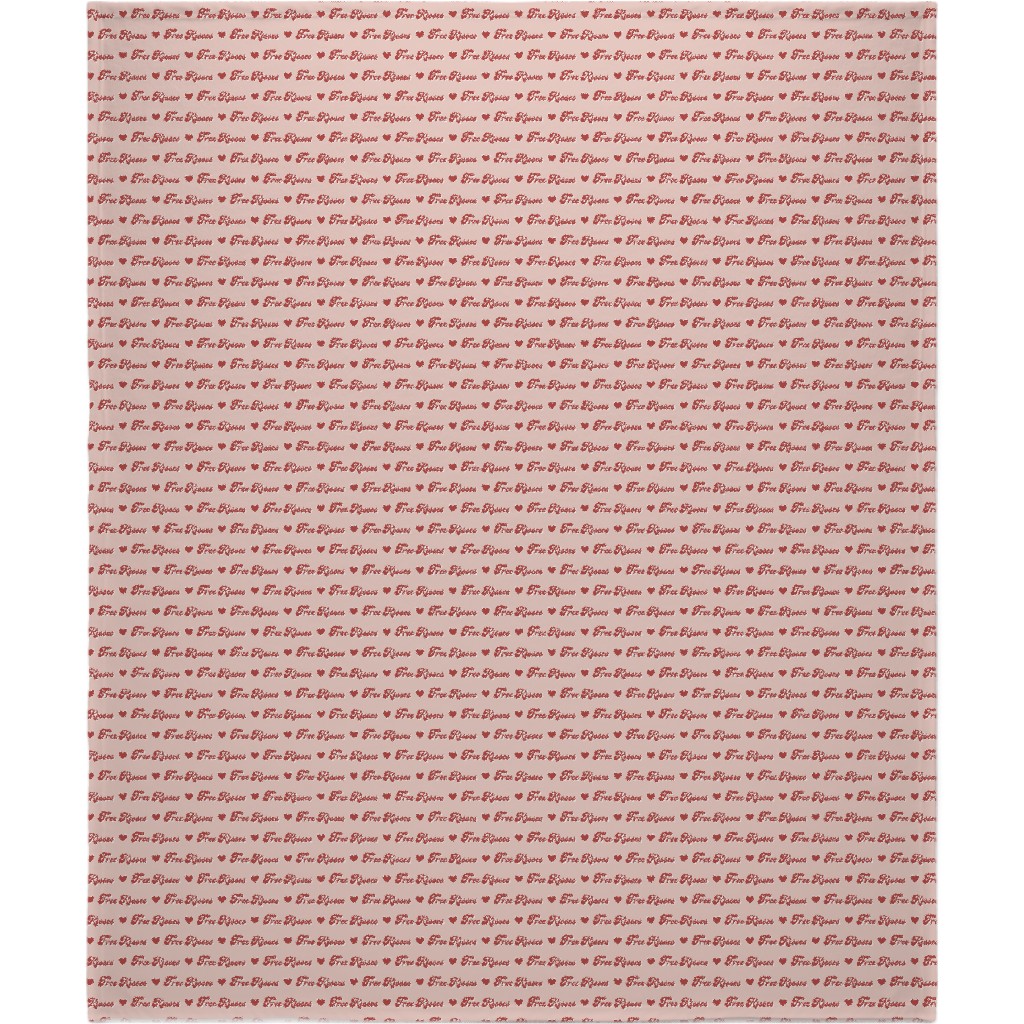 Free Kisses - Retro Hearts - Red on Pink Blanket, Sherpa, 50x60, Pink, Bright Pink