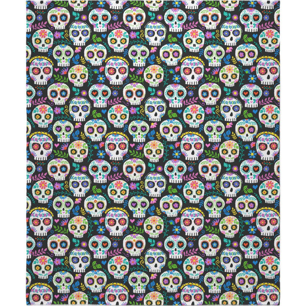 Floral Skull - Multi Blanket, Sherpa, 50x60, Multicolor