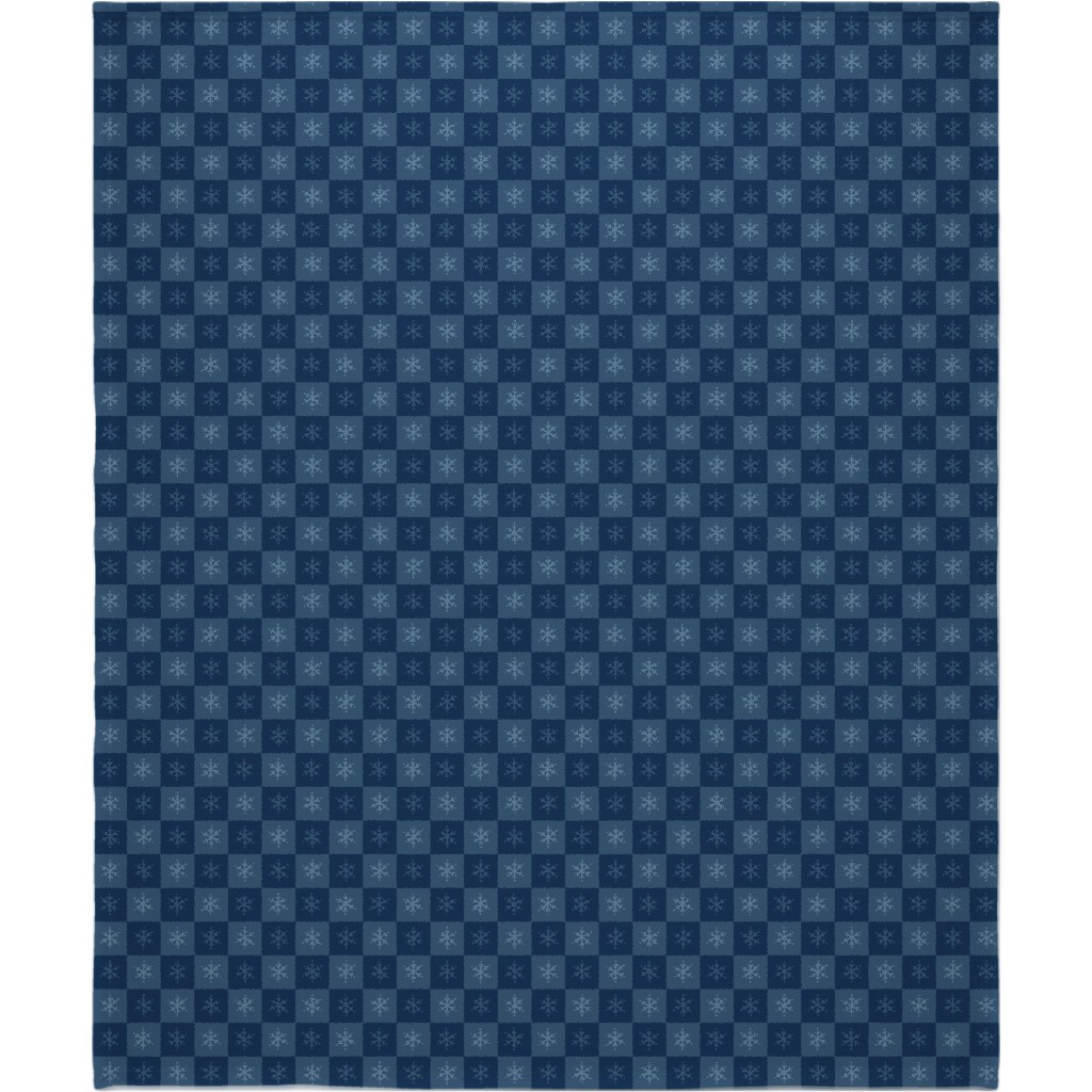 Scandi Cozy Winter Checkered Blue Snowflake Blanket, Sherpa, 50x60, Blue, True Blue