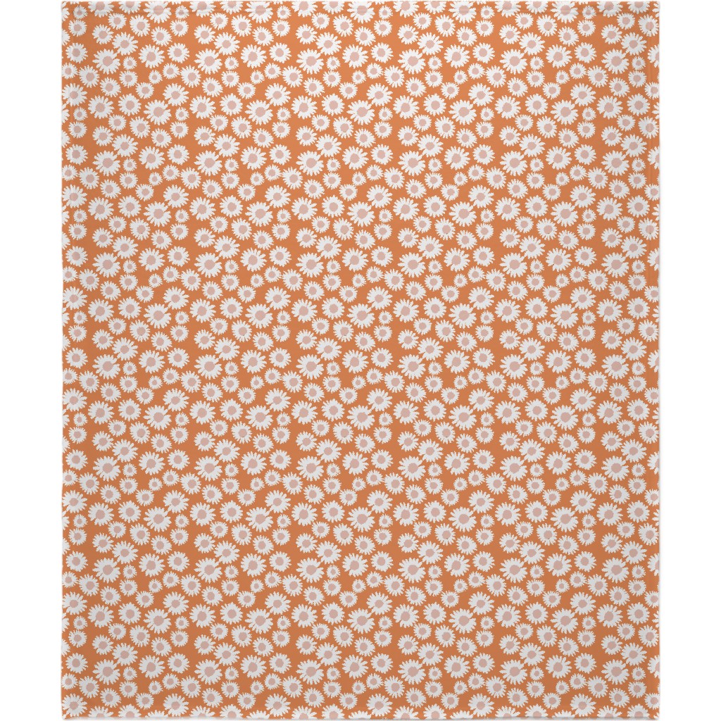 Boho Daisies - Flowers - Muted Orange and Blush Blanket, Sherpa, 50x60, Orange, Orange
