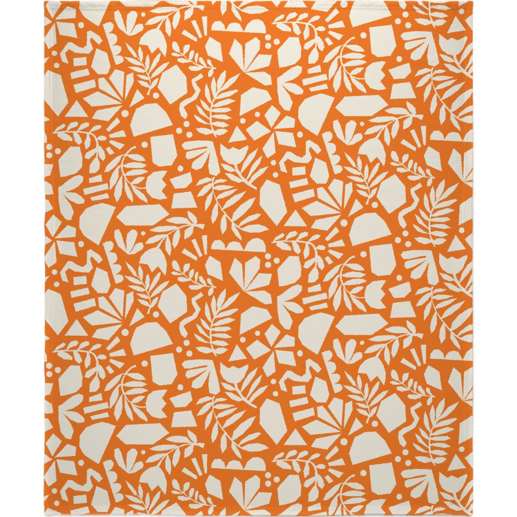 Paper Cut Floral Collage - Orange Blanket, Sherpa, 50x60, Orange