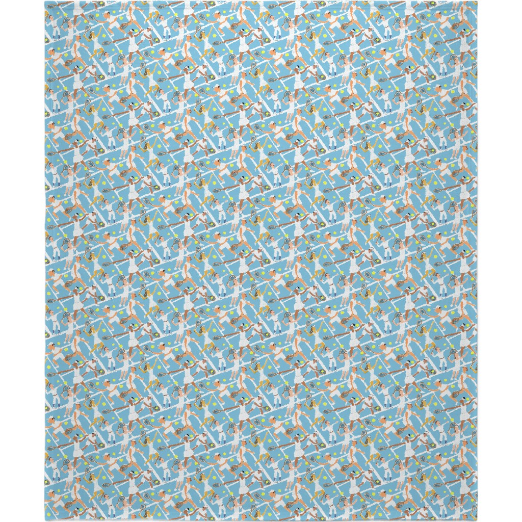 Tennis Whites Watercolor - Blue Blanket, Sherpa, 50x60, Multicolor
