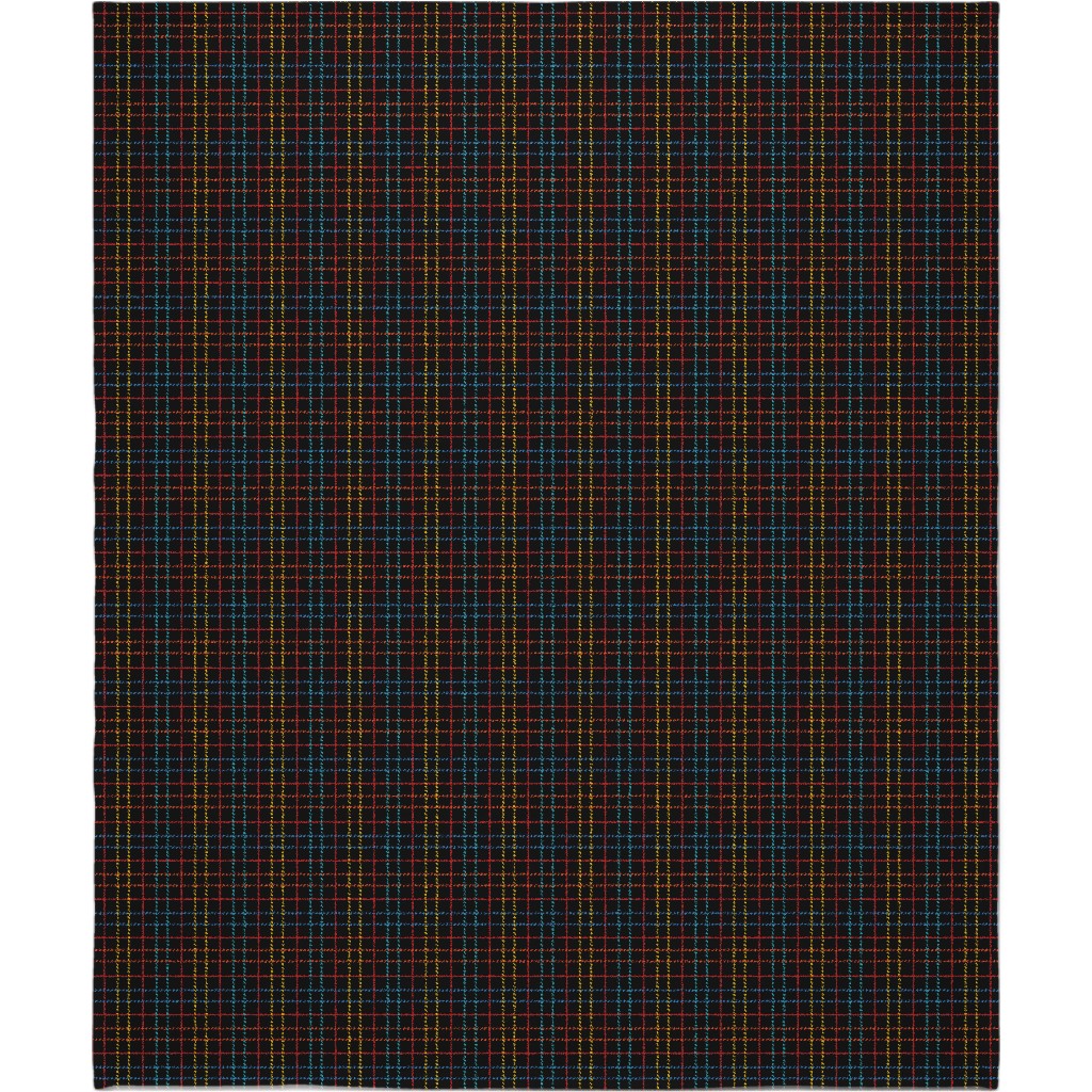 Grid Plaid - Dark Multi Blanket, Sherpa, 50x60, Black, Black