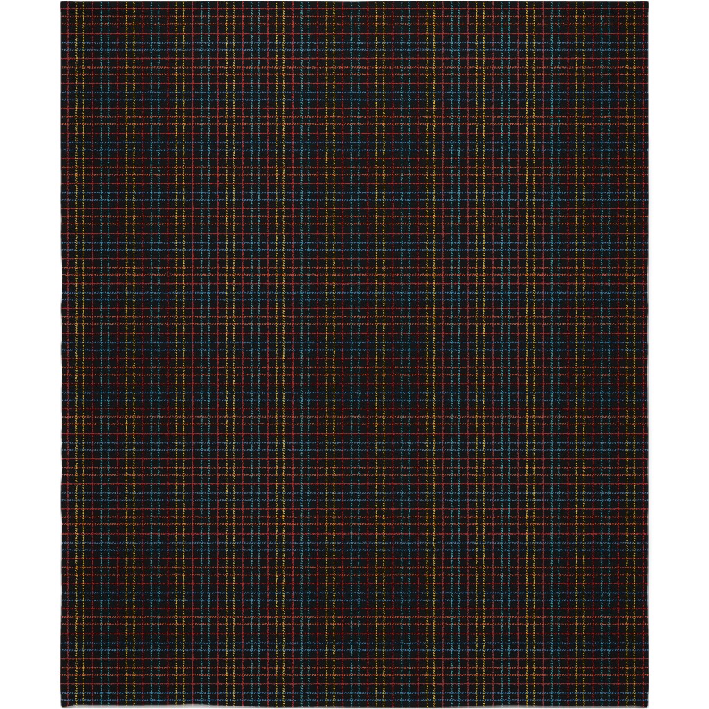 Grid Plaid - Dark Multi Blanket, Sherpa, 50x60, Black