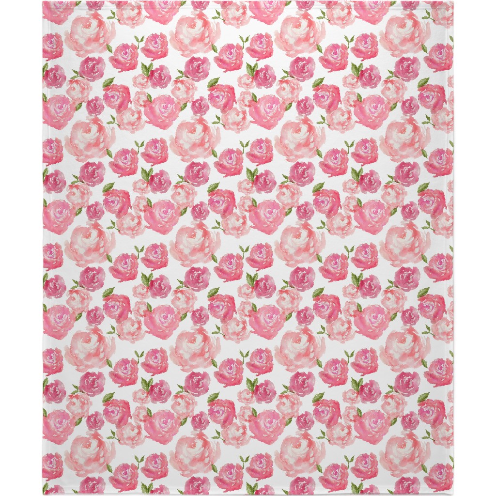Watercolor Floral Blanket, Sherpa, 50x60, Pink, Bright Pink