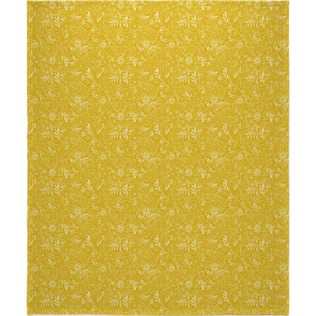 Botanical Floral Sketchbook - Yellow Blanket, Sherpa, 50x60, Yellow, Classic Yellow