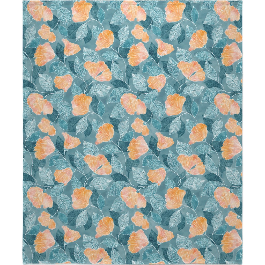 Rose of Sharon - Pink & Blue Blanket, Sherpa, 50x60, Blue, True Blue