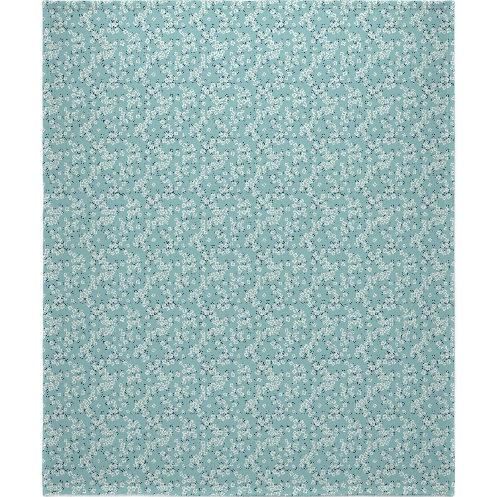 Japanese Blossom - Blue Blanket, Sherpa, 50x60, Blue, True Blue