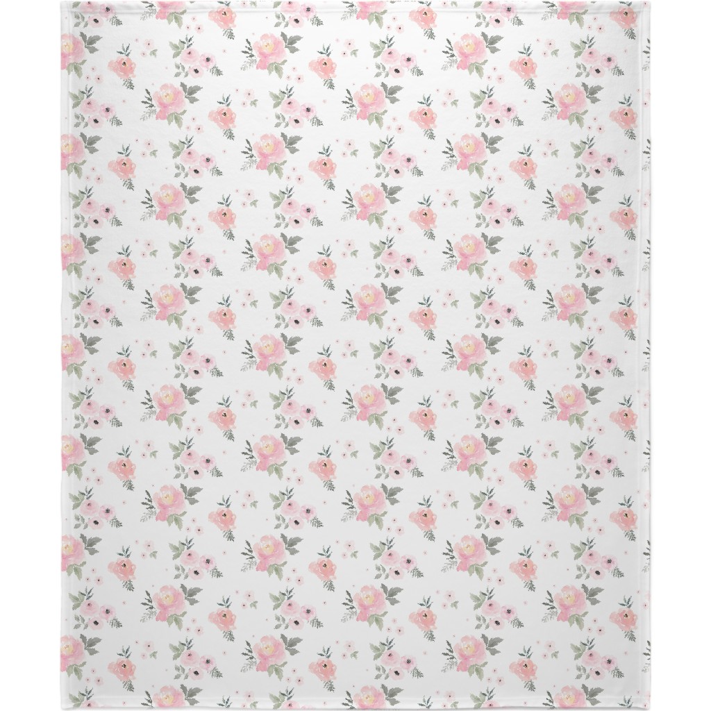 Sweet Blush Roses - Pink Blanket, Sherpa, 50x60, Pink