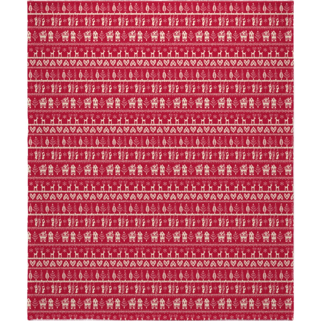 Vintage Nordic Christmas Blanket, Sherpa, 50x60, Red