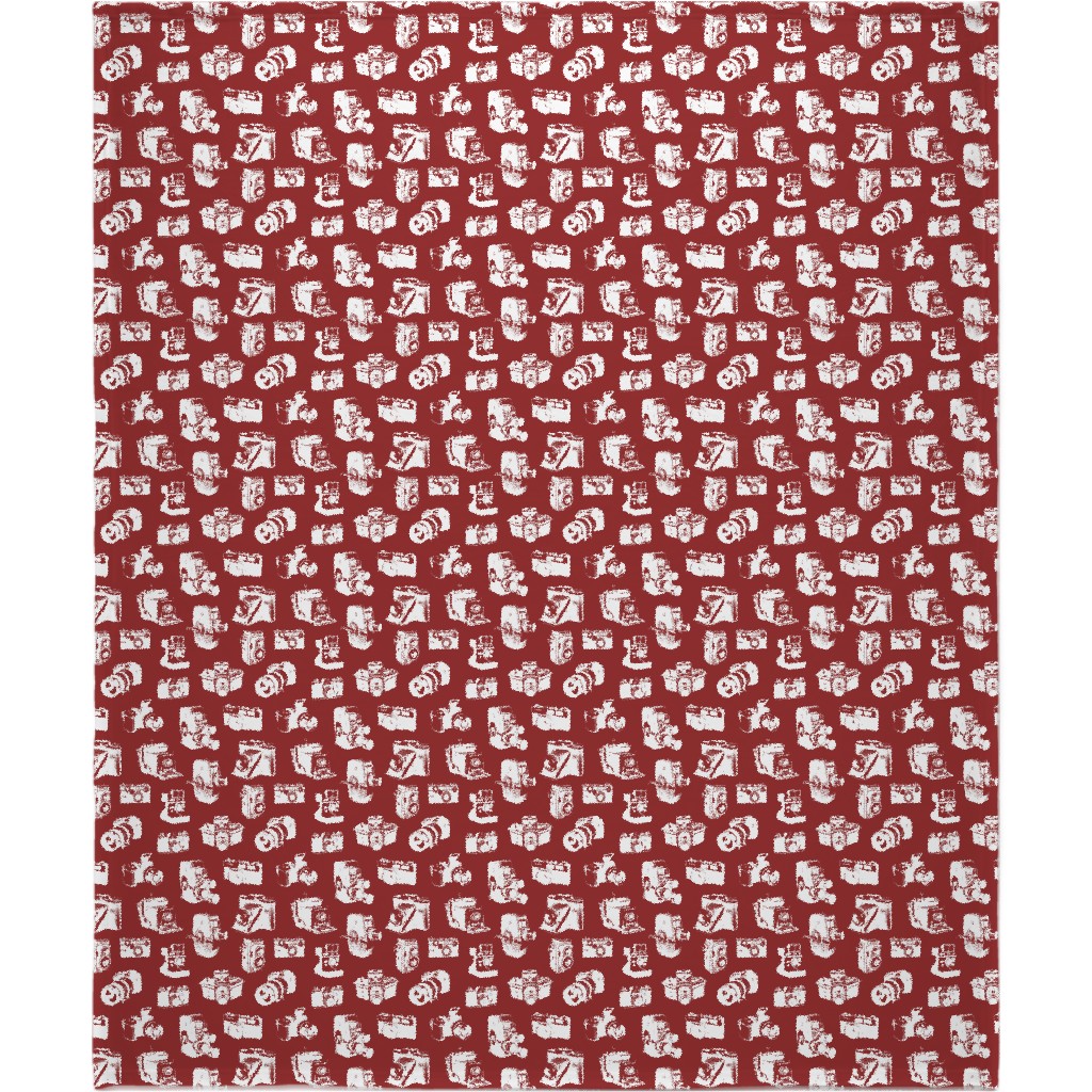 Retro Cameras Blanket, Sherpa, 50x60, Red, Spanish Red