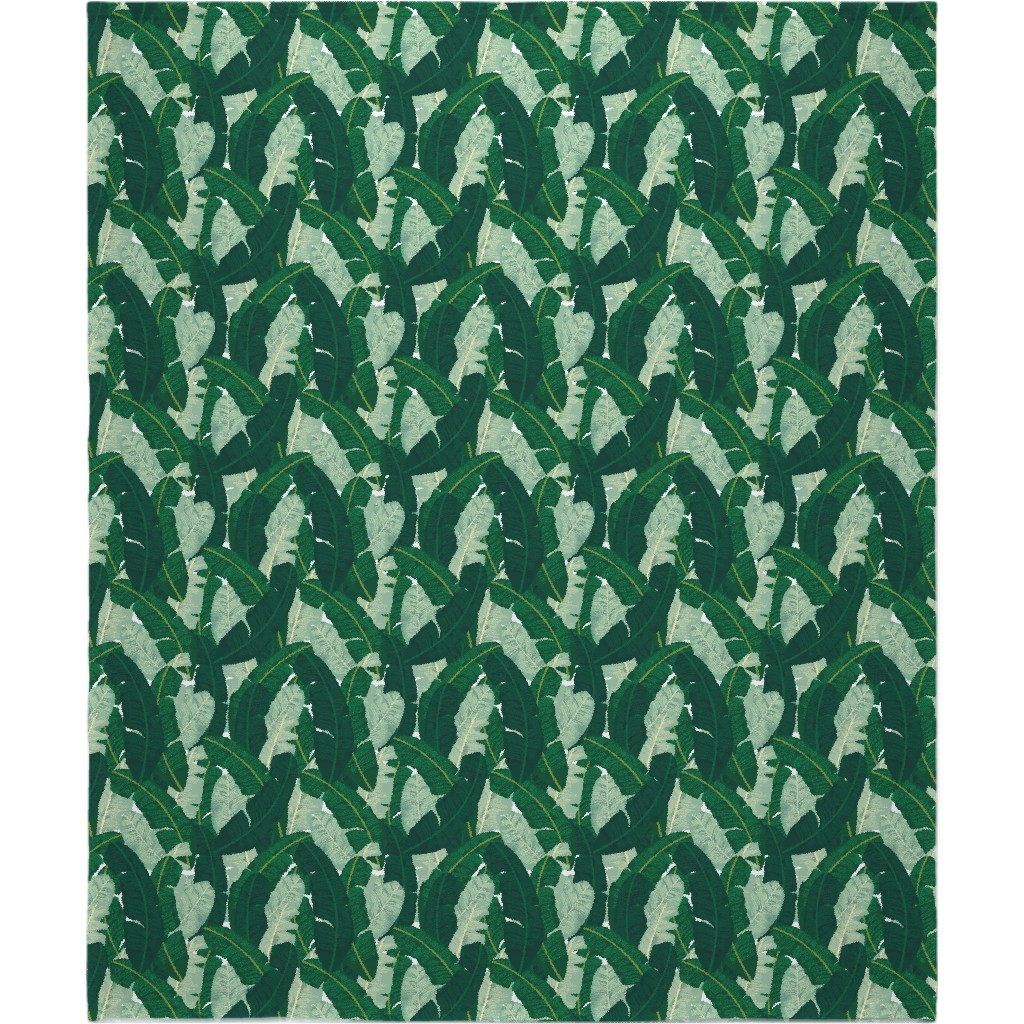 Classic Banana Leaves in Palm Springs Green Blanket, Sherpa, 50x60, Green